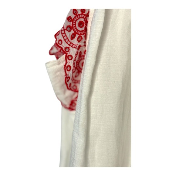 Crown‎ & Ivy Eyelet Top Smocked Ruffle White Red Cotton Women Plus Size 3X - Picture 5 of 9